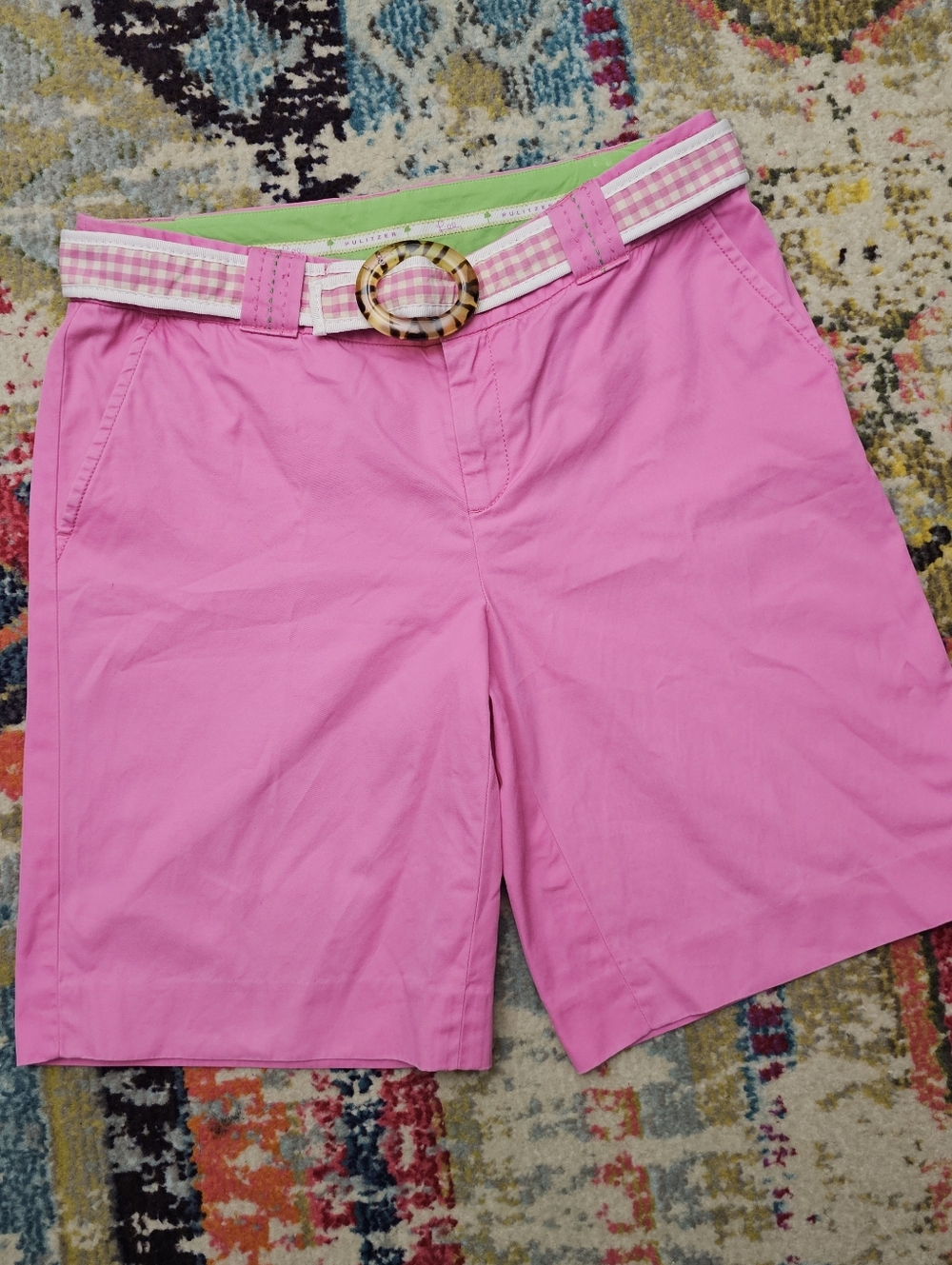 Lilly Pulitzer Pink Bermuda Shorts Womens Size 4 With Pink Picnic Squares Belt